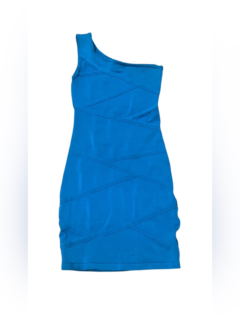 Bebe Blue Bandage One Shoulder Dress Small